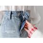 High Rise Washed Denim Mini A-Line Skirt