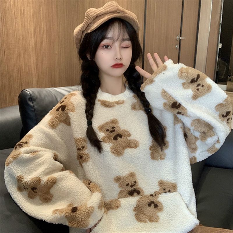 Mushini Fleece Bear Printed Sweater | YesStyle