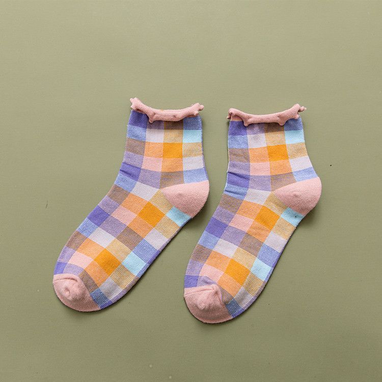 cloud femme - 格纹荷叶边袜子