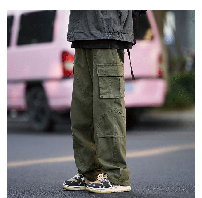 Mid Rise Plain Loose Fit Cargo Pants