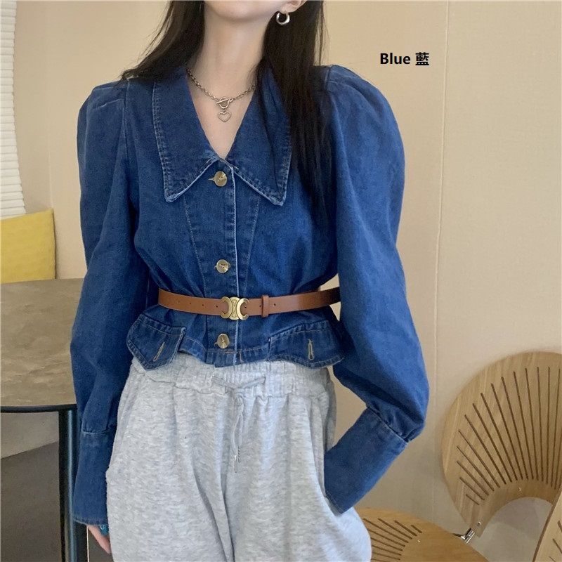Puff-Sleeve Oversized Cropped Denim 