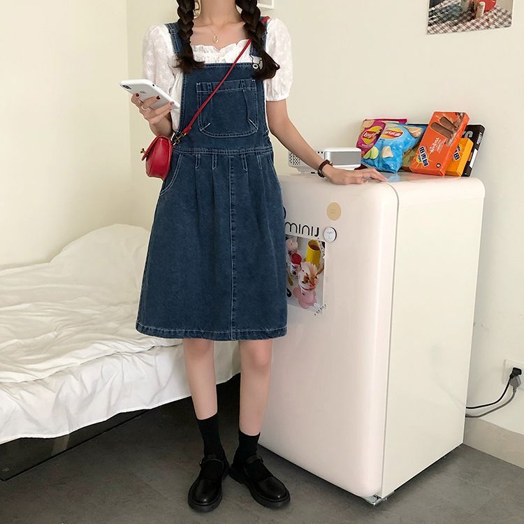 a line denim pinafore dress