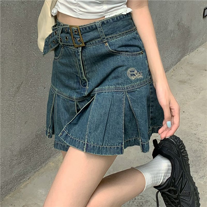 pleated skirts knee length jean shorts