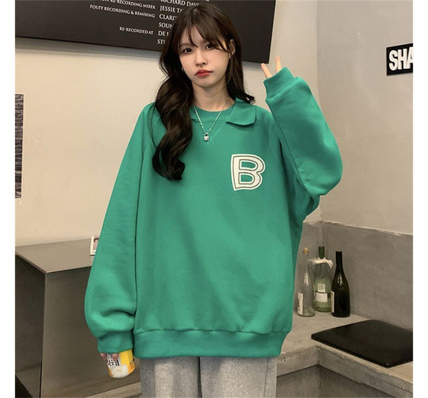 Collar Letter Embroidered Oversized Sweatshirt