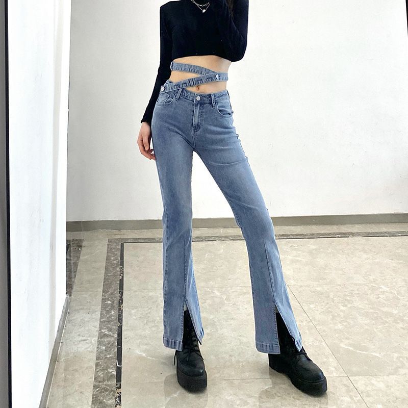 Genrovia Strap Details Bootcut Slit Jeans | YesStyle
