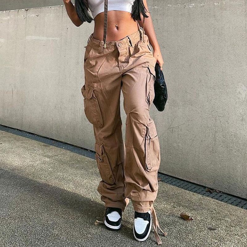 Plain Straight Leg Cargo Pants 