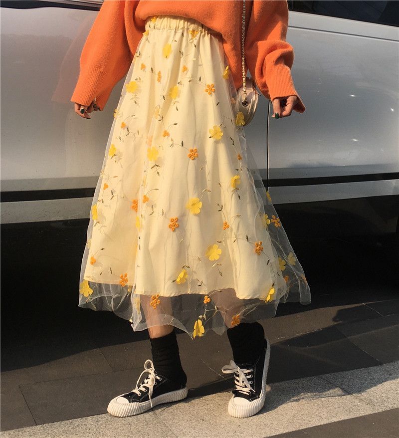 yellow embroidered skirt