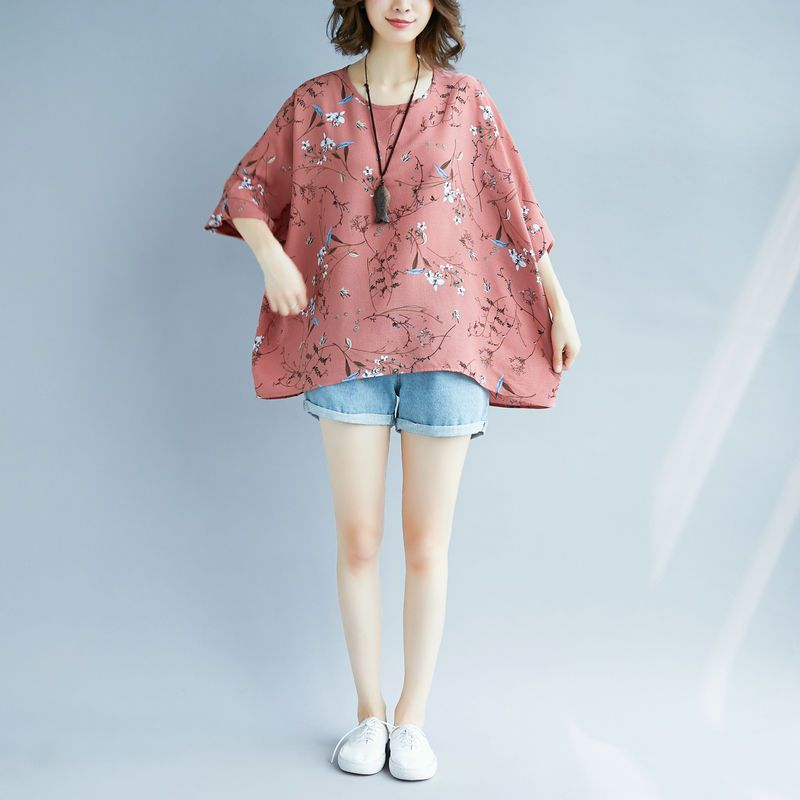 Taragon Floral Print Elbow-Sleeve Chiffon T-Shirt | YesStyle