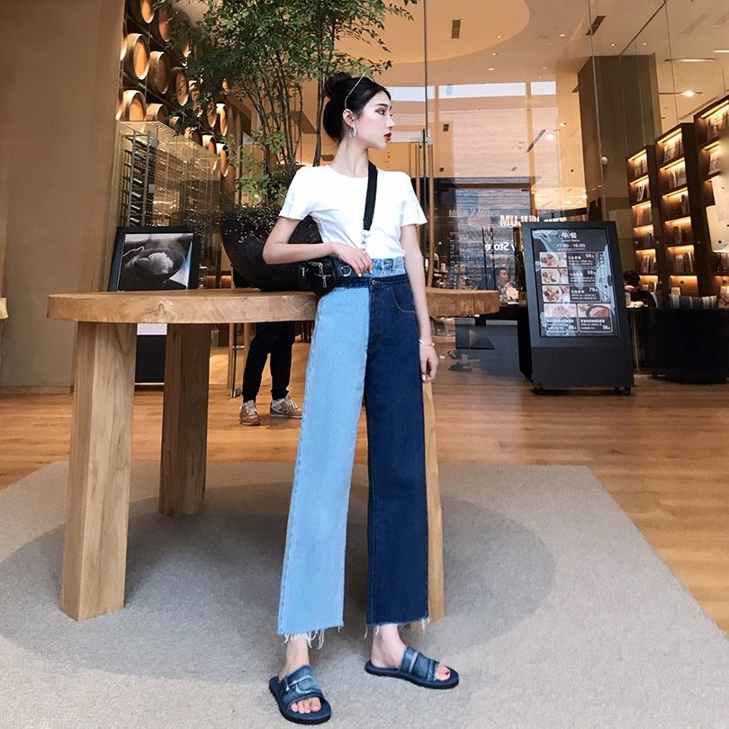 Whoosh - Two-Tone Wide-Leg Jeans | YesStyle