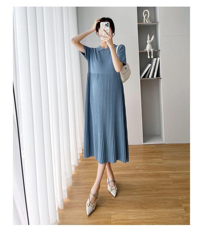 Maternity Short-Sleeve Midi Smock Dress 