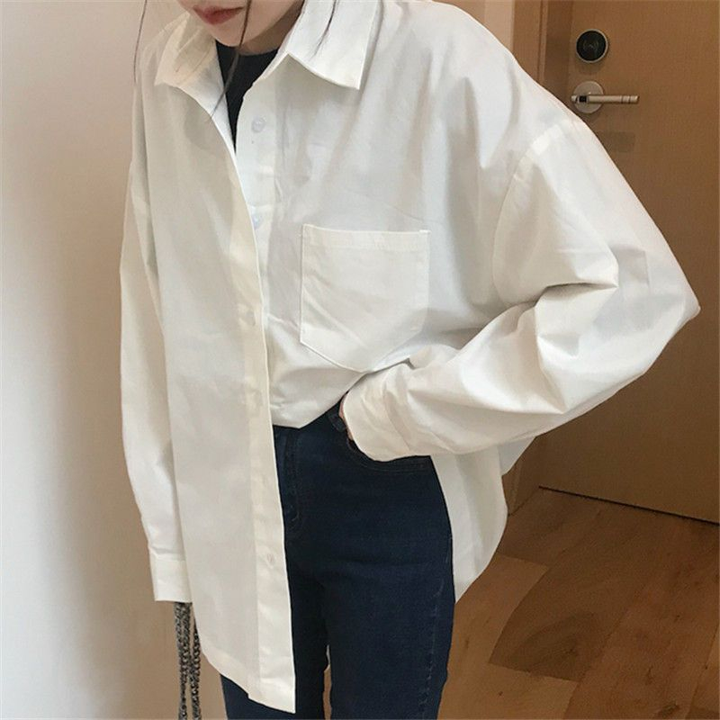 Long-Sleeve Collar-neck Oversized Shirt 
