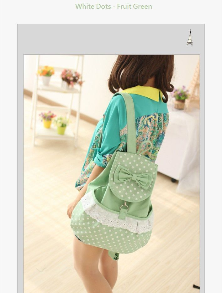 Canvas Love Bow Accent And Polka Dot Canvas Backpack Yesstyle 0277