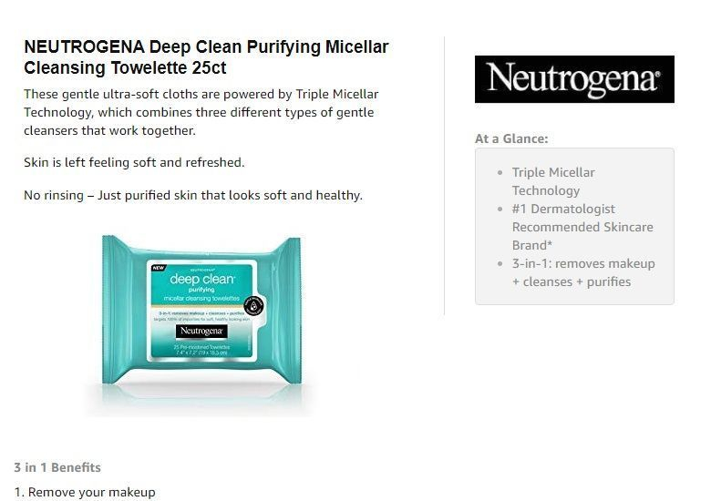 neutrogena deep clean purifying micellar cleansing towelettes