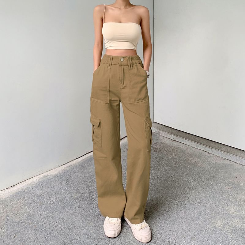 High Waist Contrast Stitch Straight Leg 