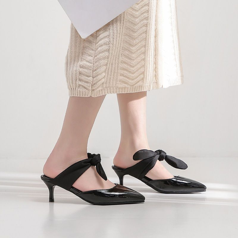 kitten heel mules with bow