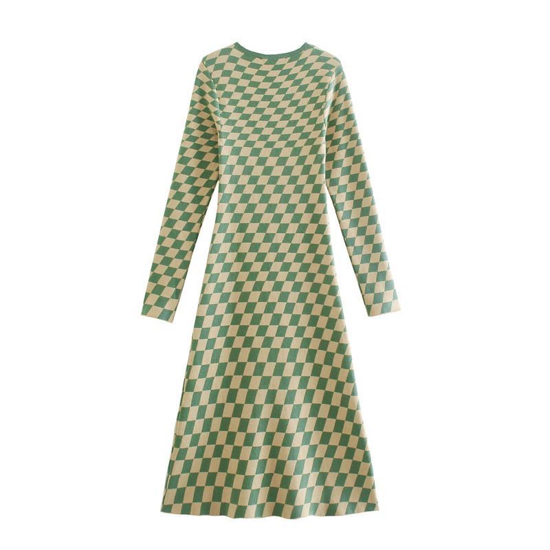 Matisha Checkered Knit Midi A-Line Dress YesStyle