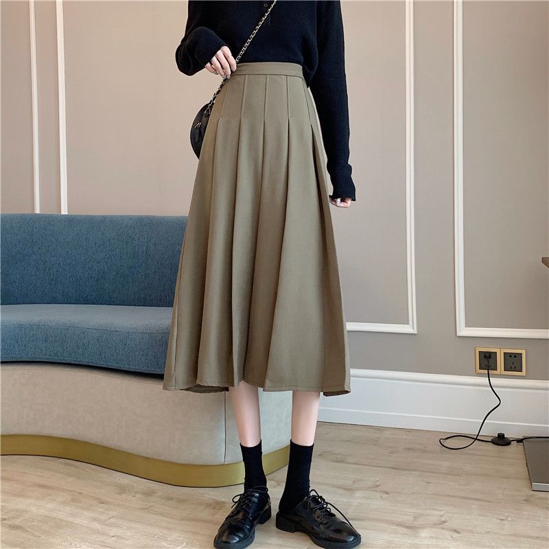 pleated midi a line skirt