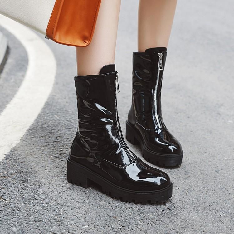 front zip patent boots