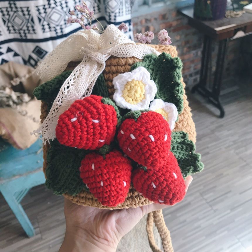 strawberry crochet backpack