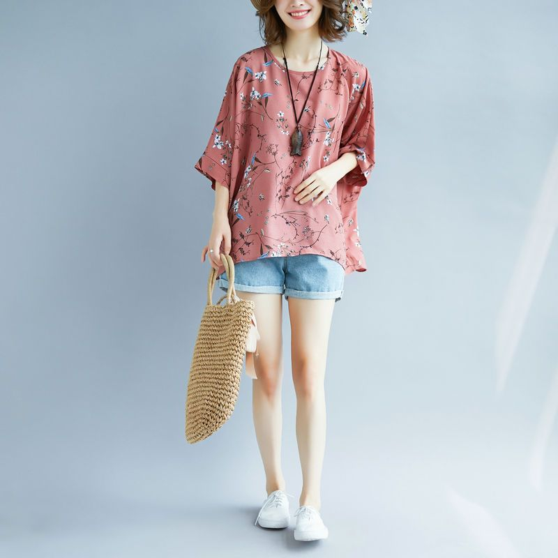 Taragon Floral Print Elbow-Sleeve Chiffon T-Shirt | YesStyle