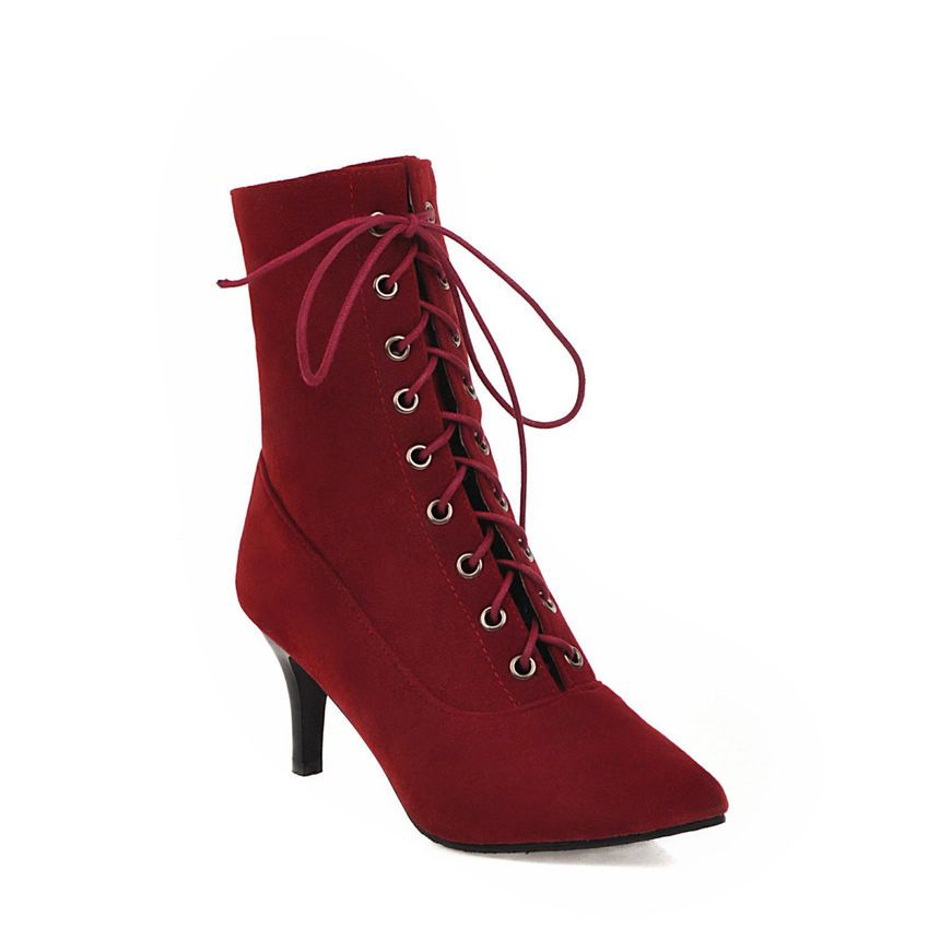 Megan Kitten Heel Lace-Up Mid-Calf Boots | YesStyle