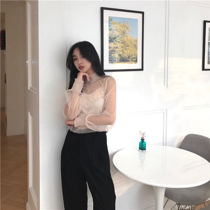 ALIN STYLE - Set: Sheer Blouse + Camisole Top | YesStyle