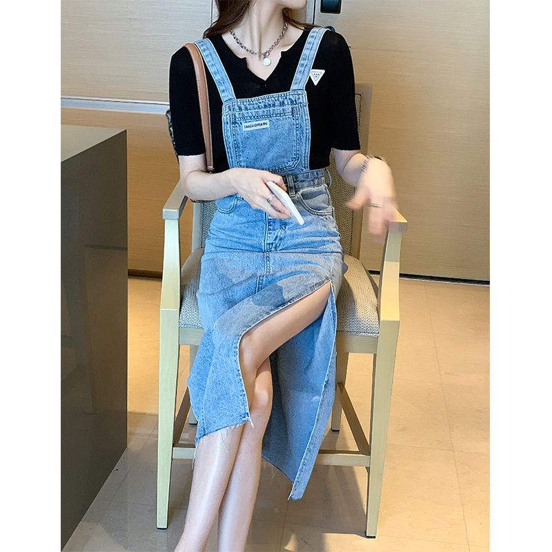 Side-Slit Denim Jumper Dress | YesStyle