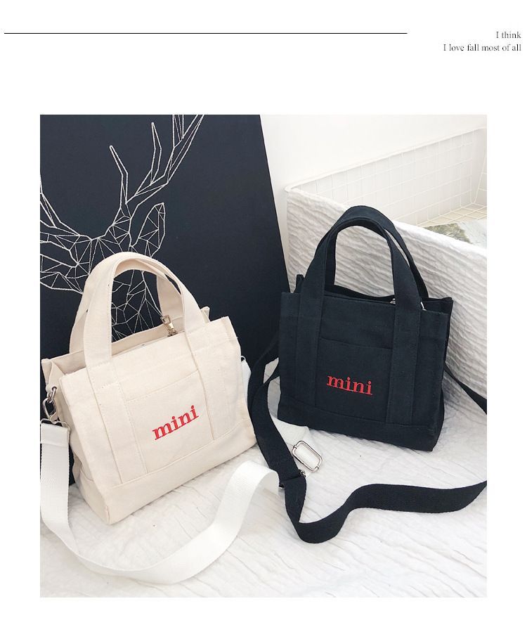 Shimme - Mini Lettering Embroidered Canvas Tote Bag | YesStyle
