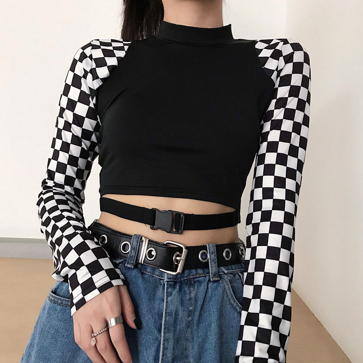 LINSI Long-Sleeve Checkerboard Cropped 