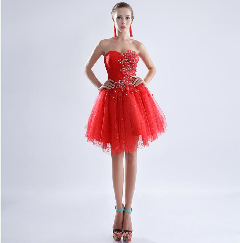 red diamante prom dress