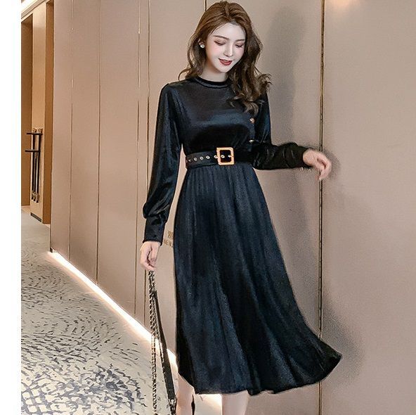 velvet pleated dress