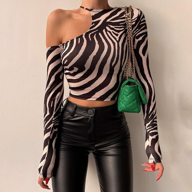 Hotarium Long Sleeve One Shoulder Zebra Print Top Yesstyle Hotarium Long Sleeve One Shoulder Zebra Print Top Yesstyle