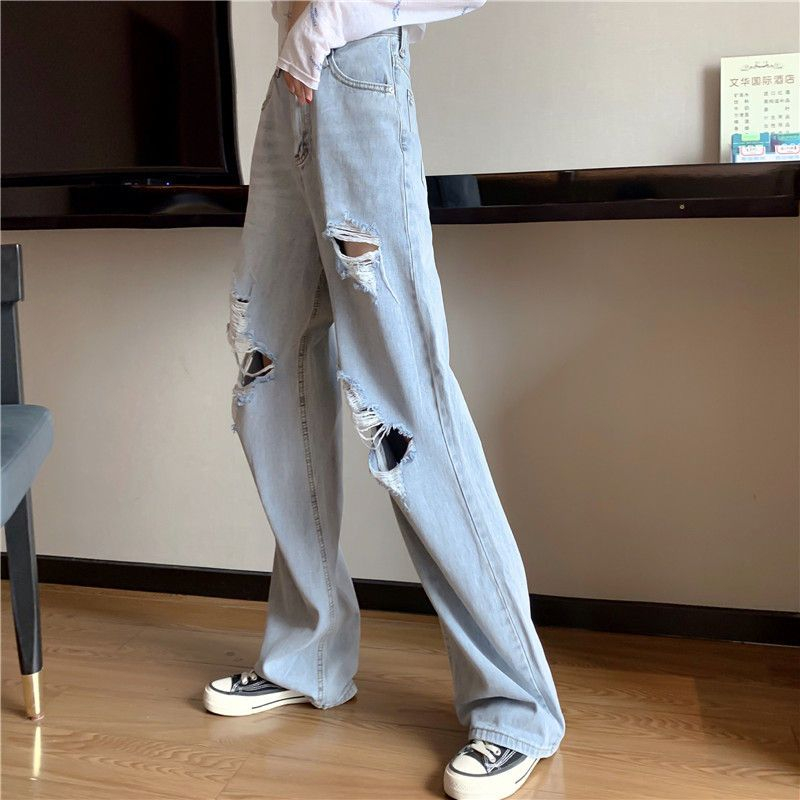 Distressed High-Waist Wide-Leg Jeans 
