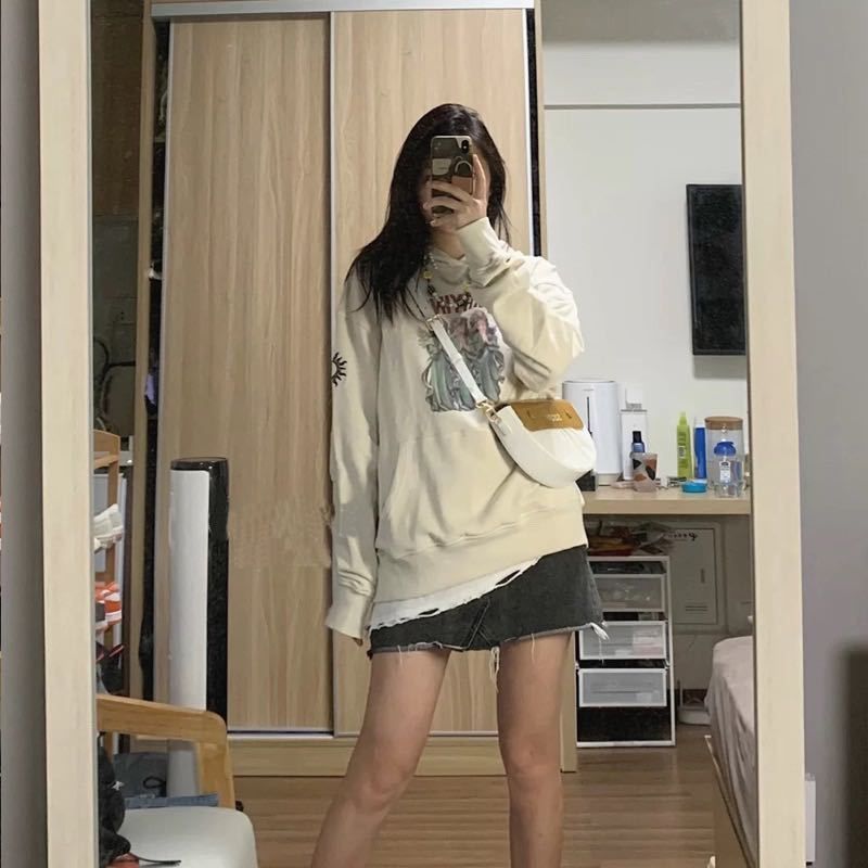 hoodie and denim skirt