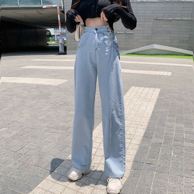 High-Waist Plain Wide-Leg Jeans with 