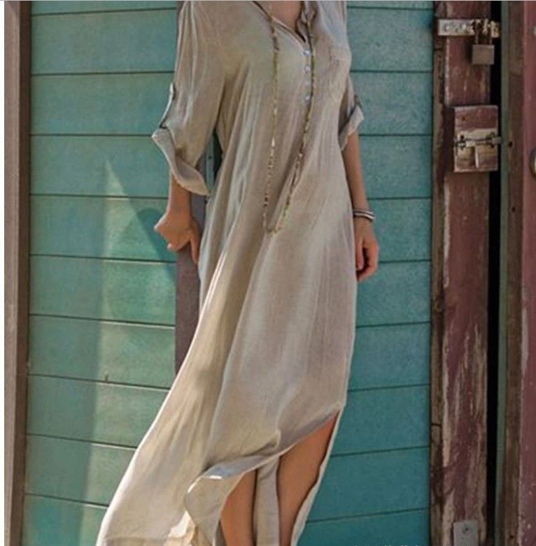 deep violet - 长袖开衩a字连衣长裙