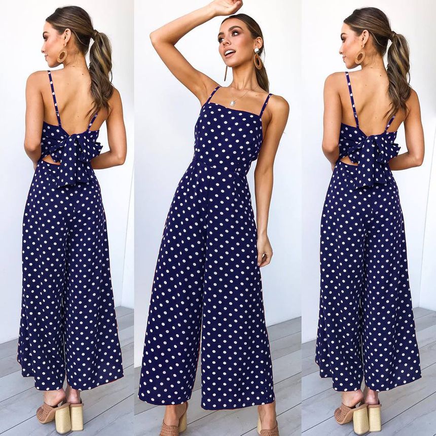 DELIYA Spaghetti-Strap Dotted Cropped Jumpsuit | YesStyle