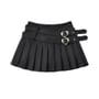 High Rise Plain Heart Buckled Pleated Mini A-Line Skirt