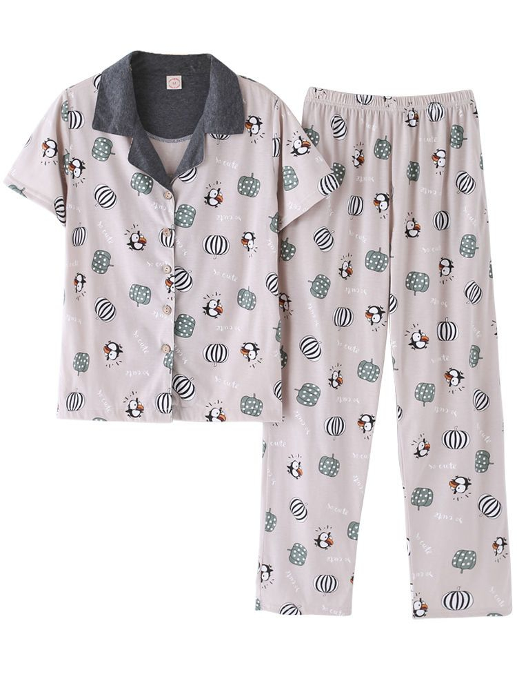 Pj Party Couple Matching Loungewear Set: Short-sleeve Top + Pants 