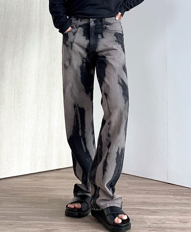 Black Tie-dye Wide-leg Jeans