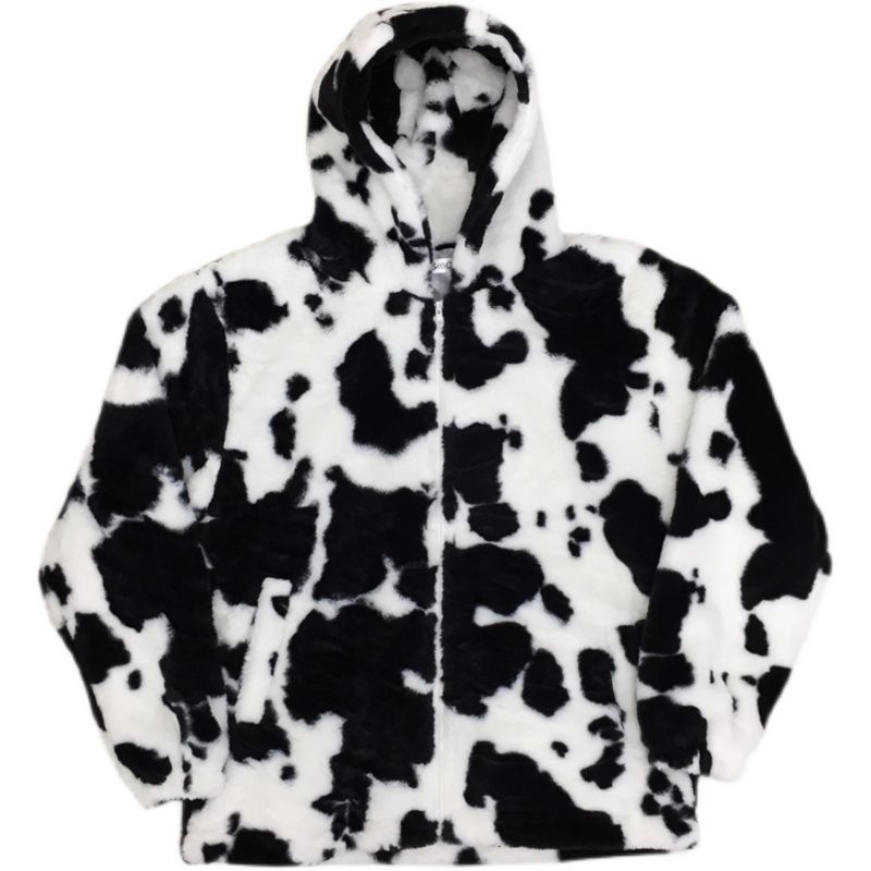 Cow Print Fluffy Hoodie | YesStyle