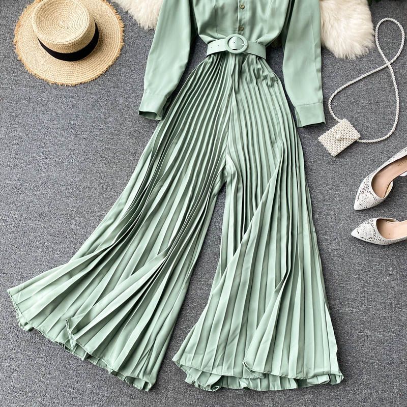 long sleeve pleated jumpsuit