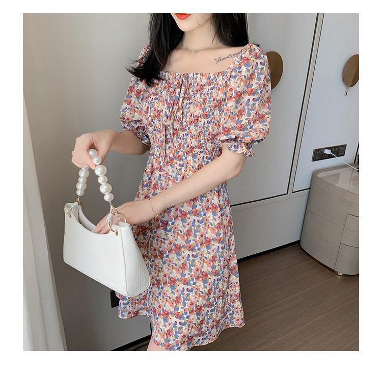 new look puff sleeve chiffon shirt dress in pink floral