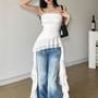 Plain Ruffle Asymmetrical Ruched Tube Top