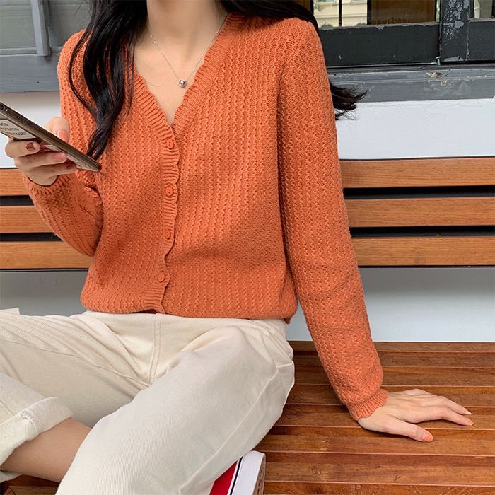 Ashlee VNeck Plain Knit Cardigan YesStyle