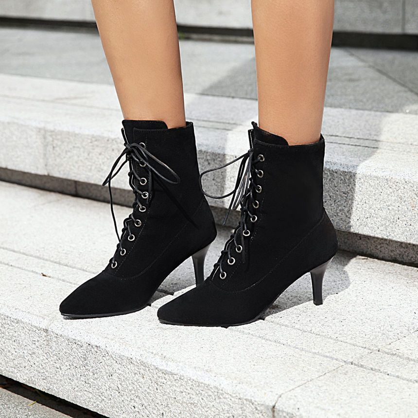 small heel lace up boots