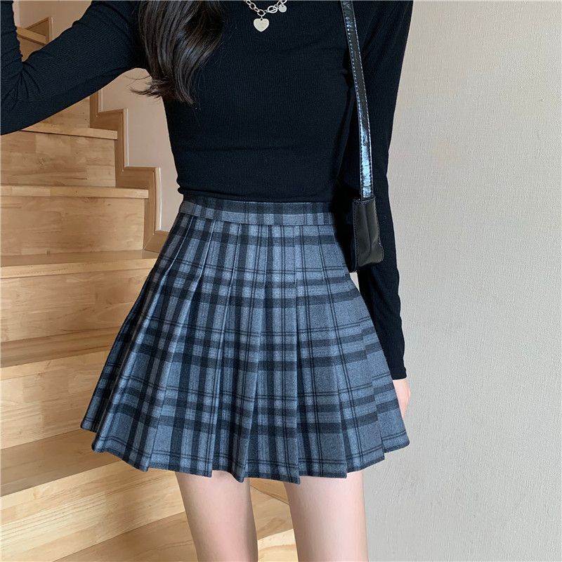 Dute Pleated Mini A-Line Plaid Skirt | YesStyle