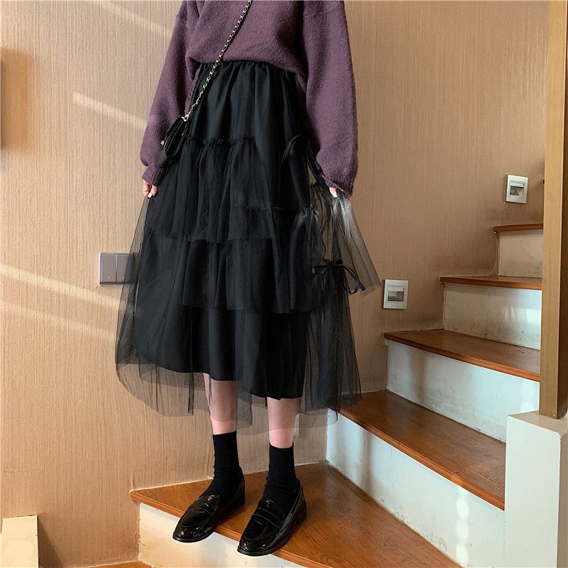 Shinsei Layered Midi Mesh Skirt | YesStyle