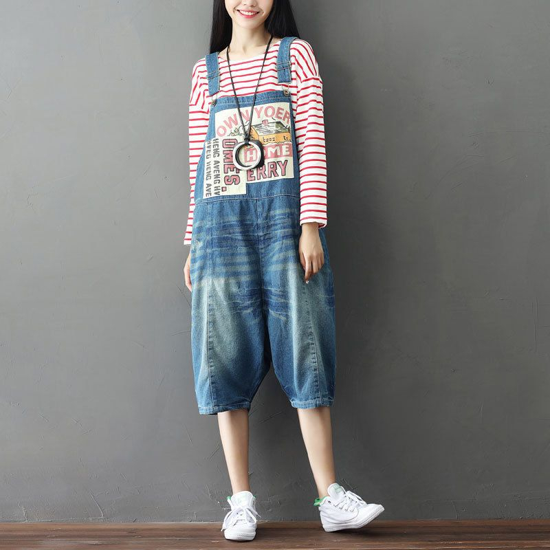 cropped denim dungarees