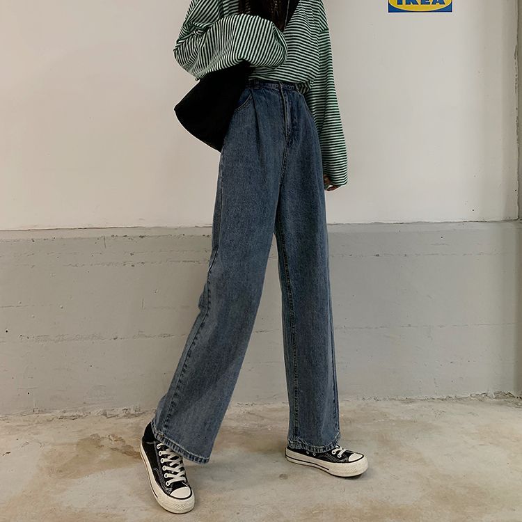 High-Waist Loose Fit Straight Leg Jeans 